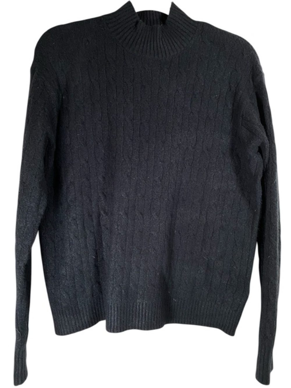 J CREW FACTORY Extra Soft Mock Neck Cable Knit Sweater Black L